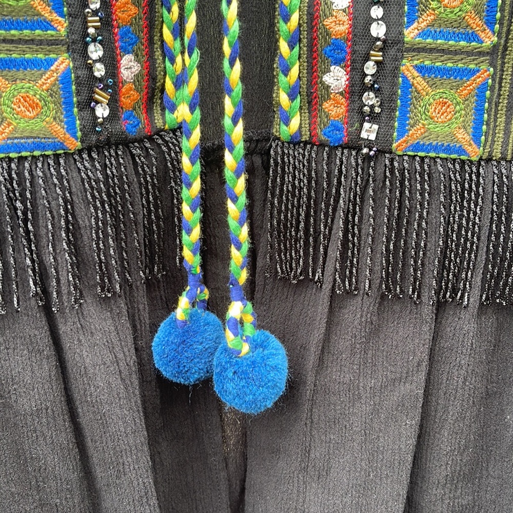 Anthropologie Dor Dor Couture Embroidered Beaded Rhinestone Fringe Shacket Top - Picture 8 of 16